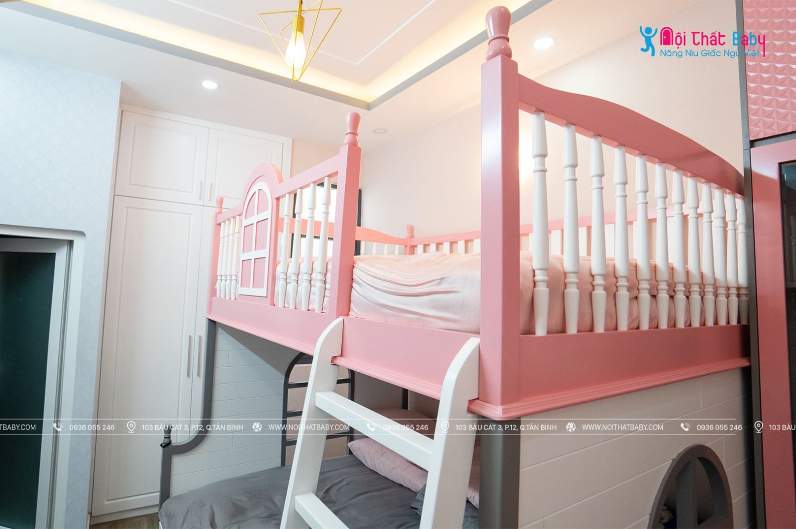 Hình ảnh hoàn thiện nội thất phòng ngủ bé gái đáng yêu nhà chị Huyền - Gò Vấp